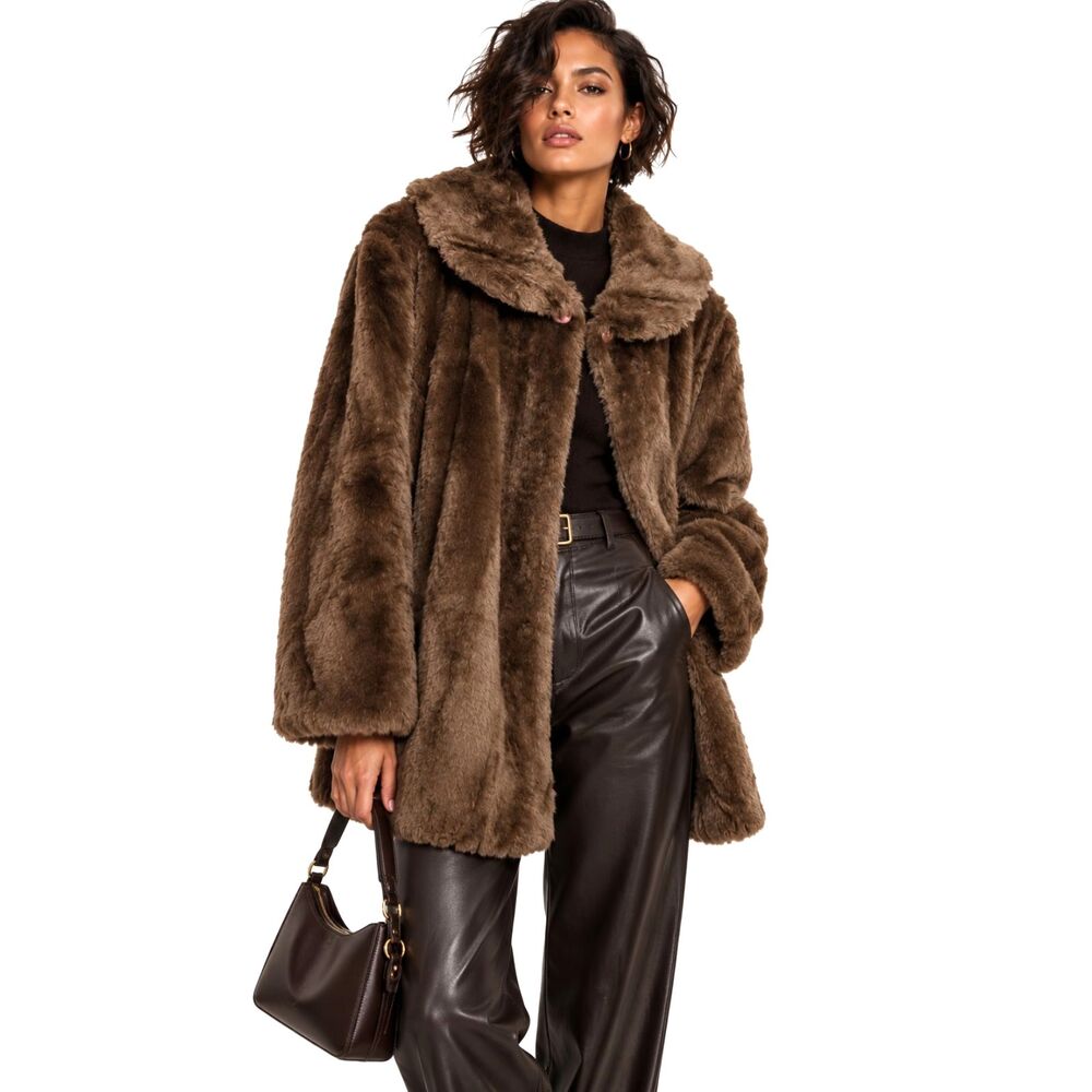 Vintage Martinique Brown Faux Fur Coat Dubrowsky & Joseph Glamorous Retro Jacket